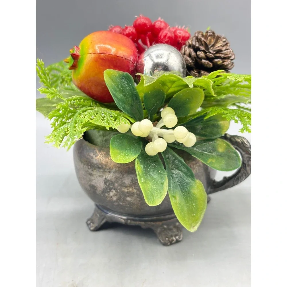 Vtg Castle Silver on Copper‎ Christmas Holiday Decor Pinecone Berry